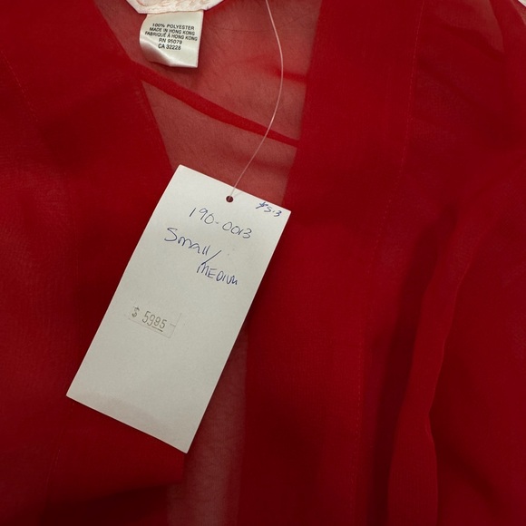 Sheer Red Tie-Front Cover-Up Robe - Picture 6 of 9